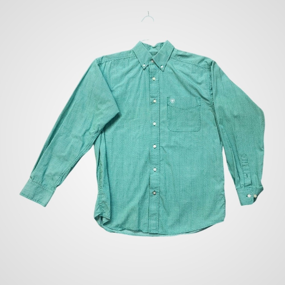 Ariat Button Down Shirt Mens XL Green Excellent Basketweave Geometric 10020492